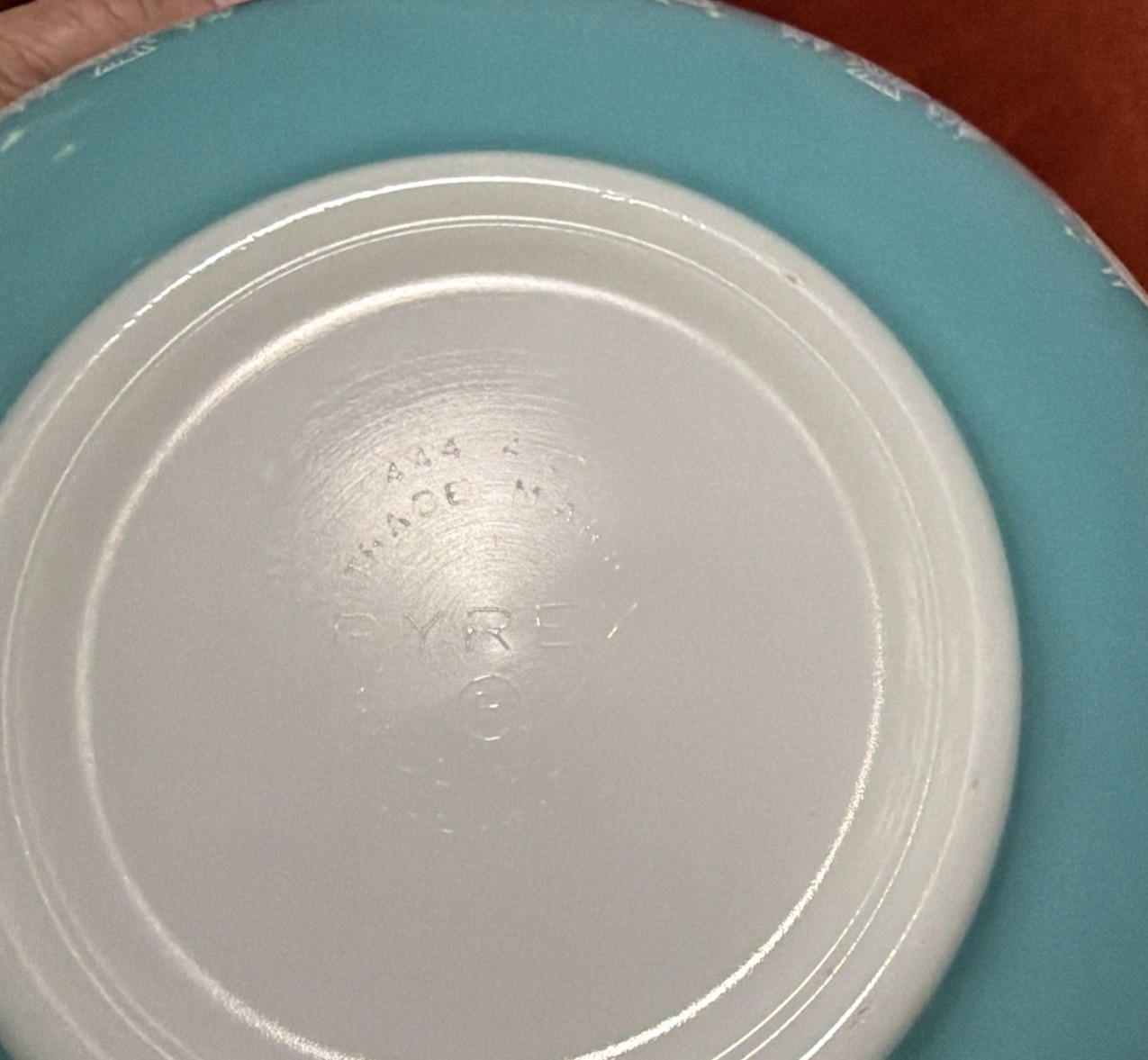 VTG PYREX Bowl, Amish Butterprint #444, 4 Qt Cinderella, Turqu Blue, Mint Cond.