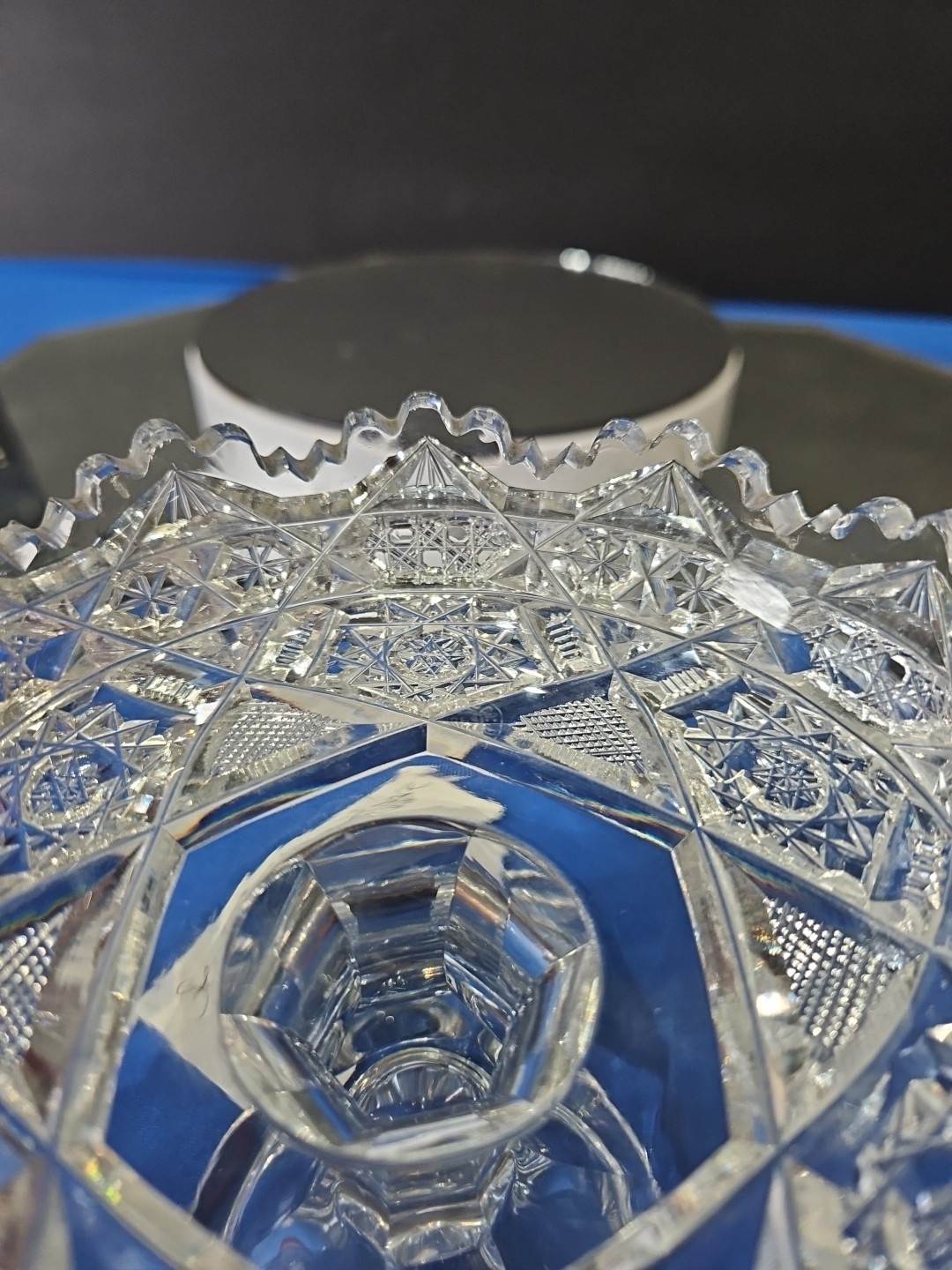Compote Bowl, American Brilliant Period Cut Glass Crystal Hoare signed Steuben