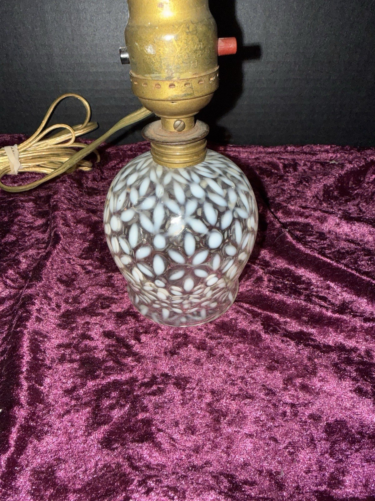 antique Victorian Hobbs Glass Lamp Snowflake Clear Converted Oil 1890s
