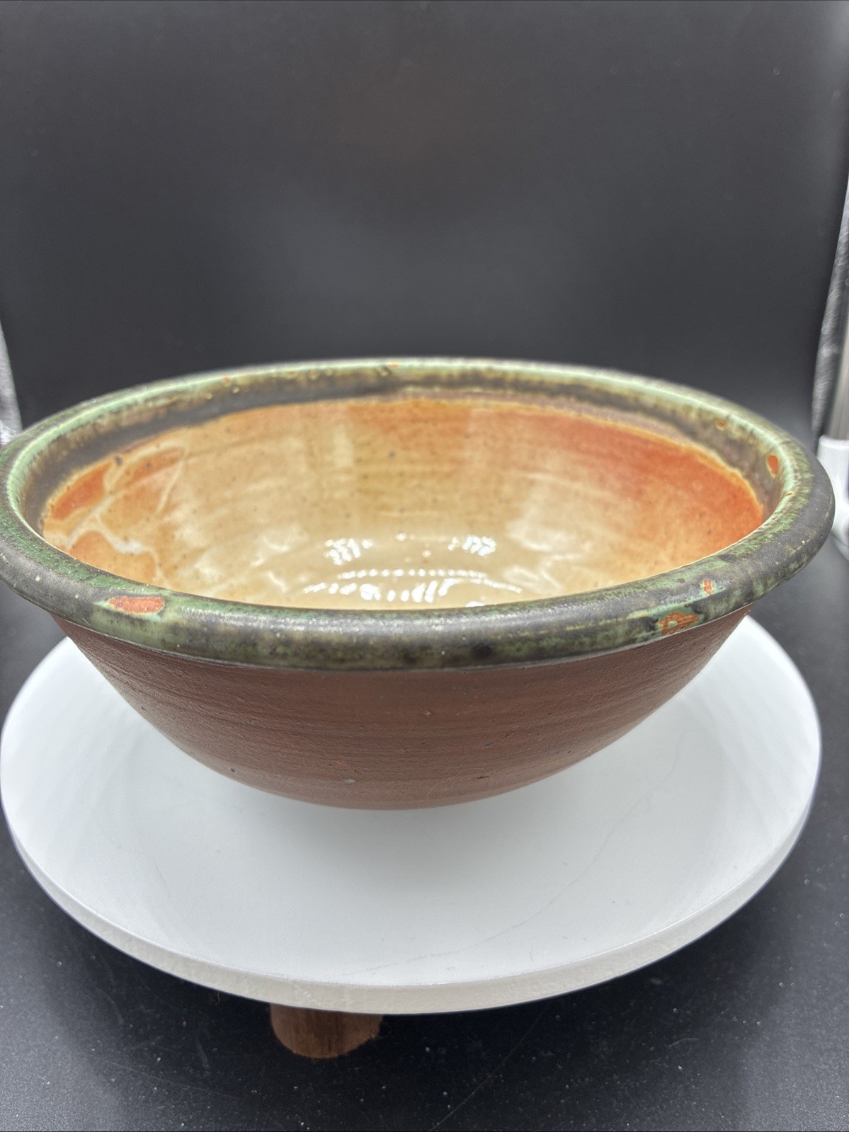 Vintage Handmade Pottery Studio Matte Brown Bowl Signed Ryan Lucier