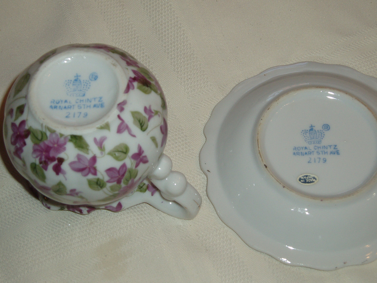 Vintage Royal Chintz Purple Violets 2179 Creamer and Saucer Gold Accents
