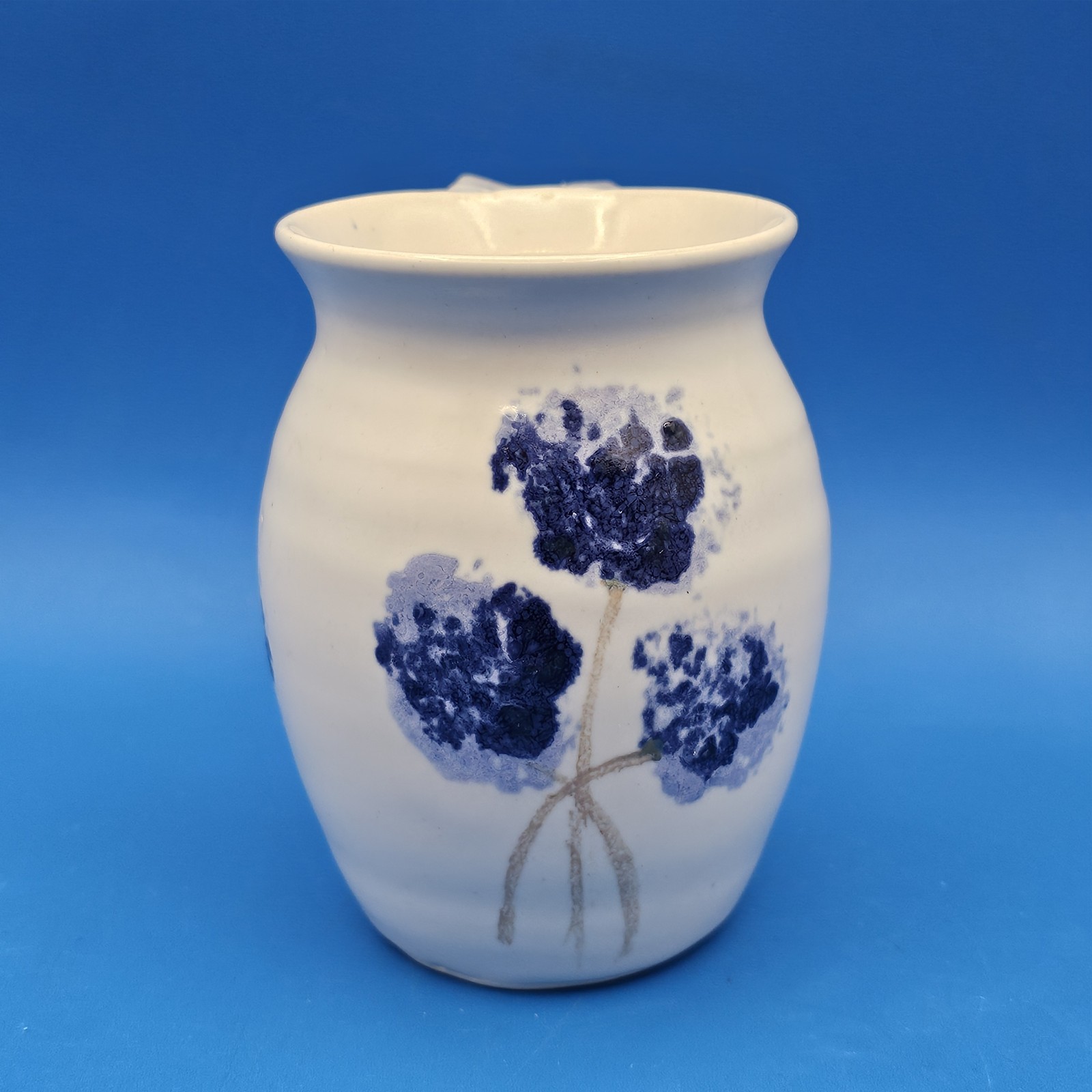Up-Island Pottery Candy Shweder Creamer Pitcher Blue & White Hydrangea Handmade