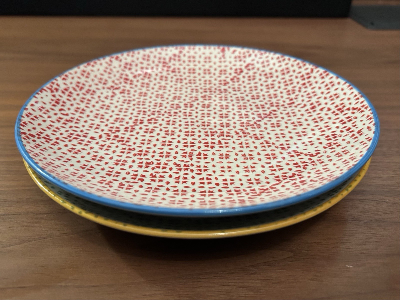 World Market Pair 8” Salad Plates, Geometric Boho Marrakesh Country Garden Party