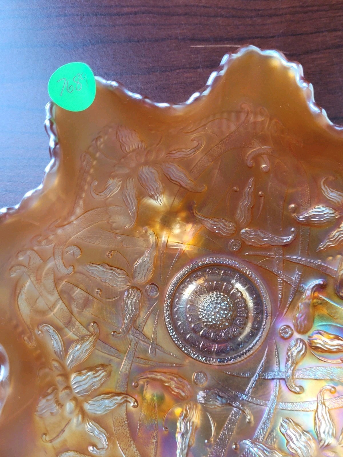 Pretty Marigold Northwood Carnival Glass Wishbone Bowl Ruffles n Rings EX.