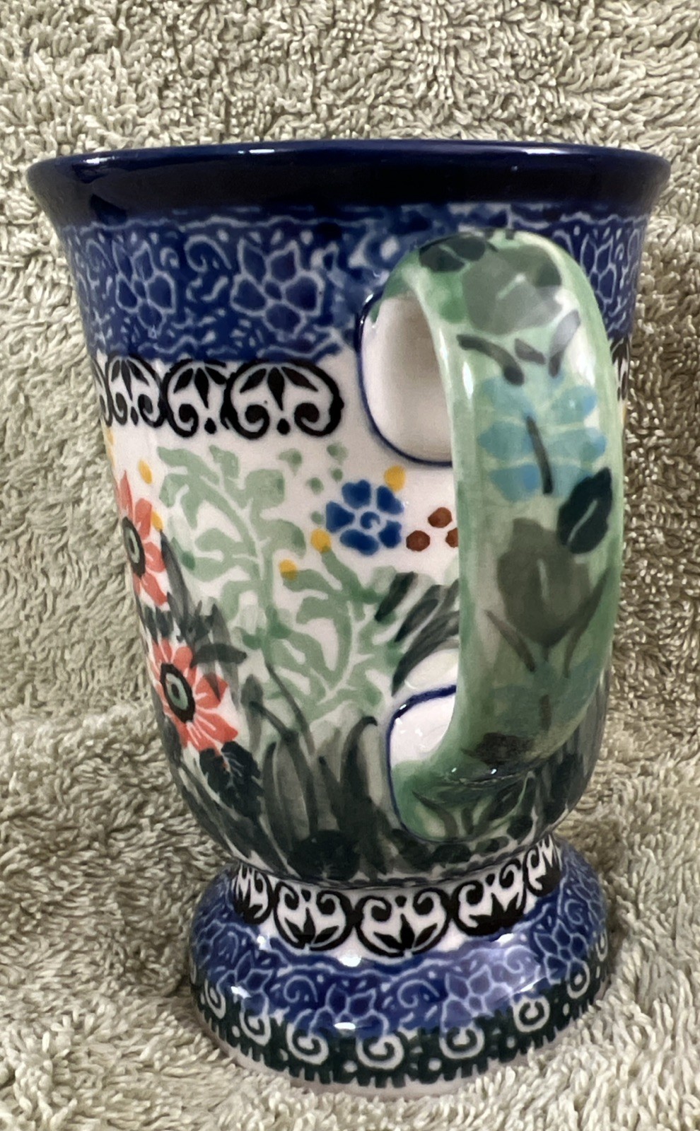 Unikat Poland Teresa Liana #3225 Footed Floral/Bird 8 oz. Coffee Mug