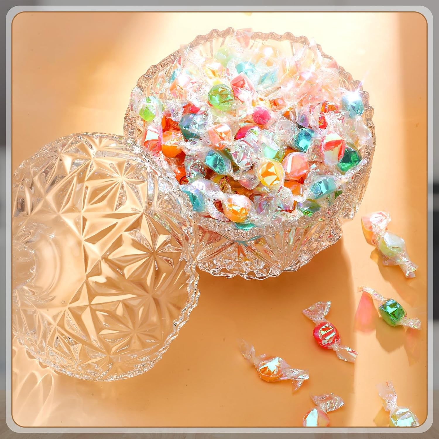 Large Glass Candy Dish with Lid 26 oz DoubleFill Crystal Candy Jar Canister