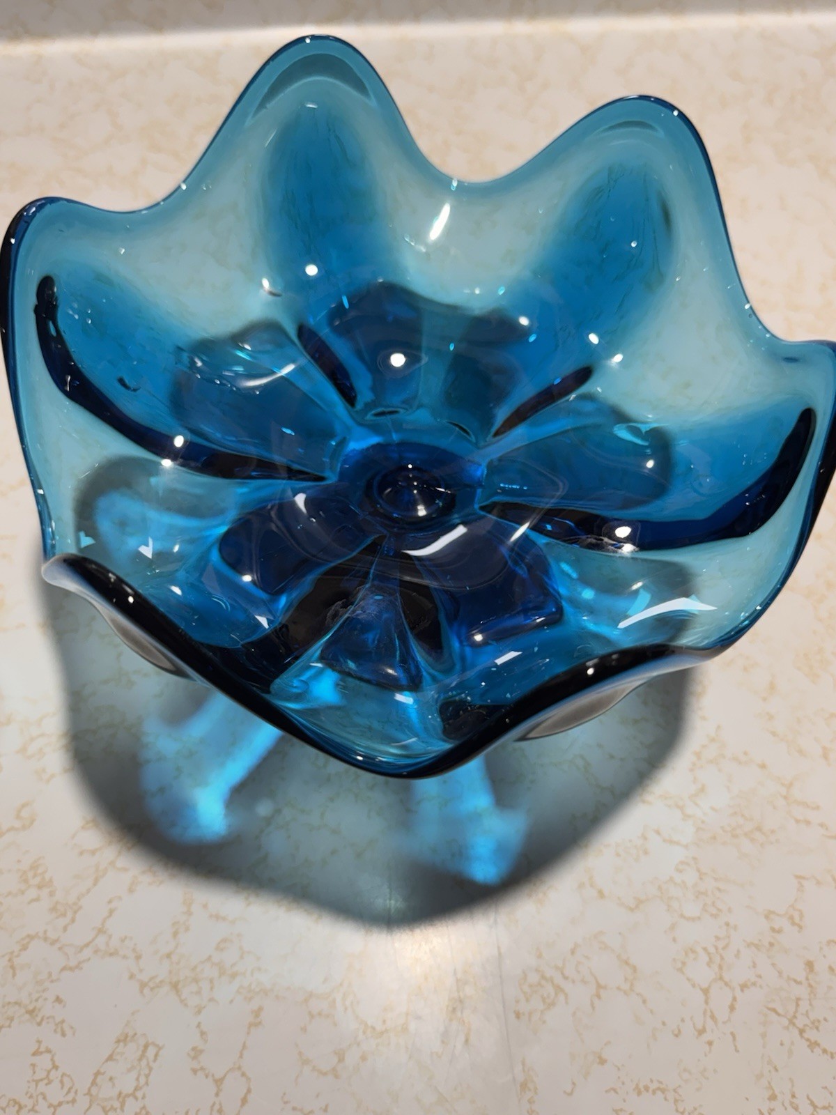 Vtg Viking Glass Bluenique Epic 6 Petal Compote Pedestal Bowl MCM
