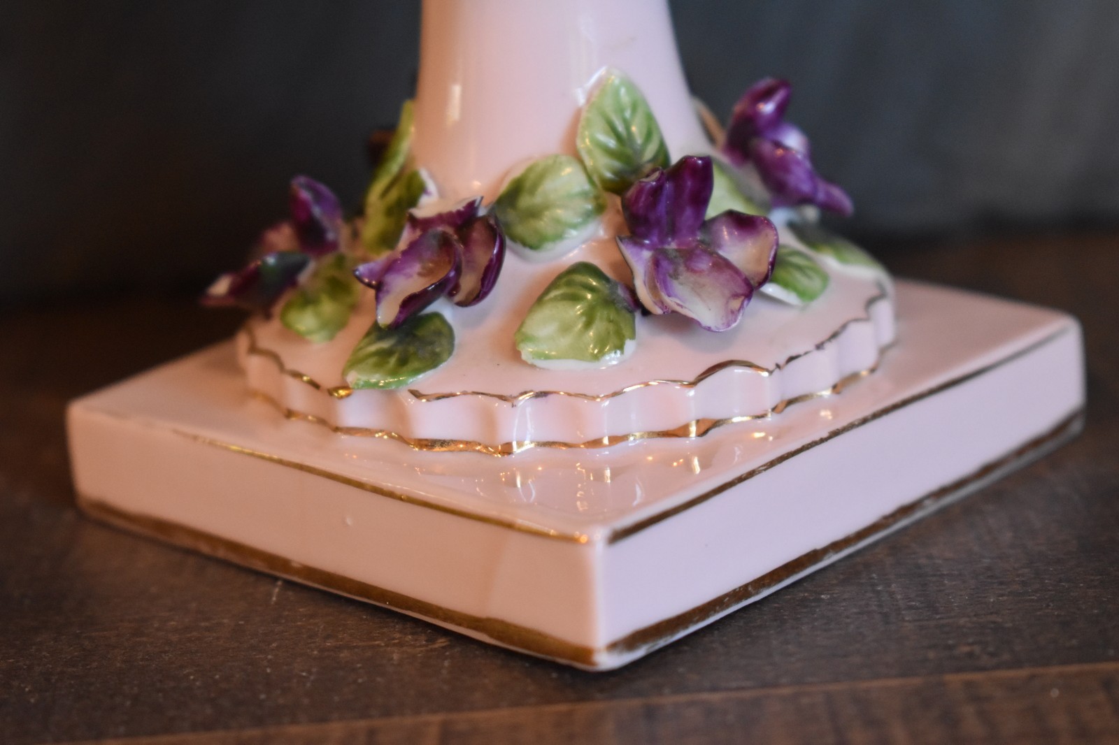 Vintage Handpainted Lefton China Pedestal Compote Bowl Violet Flower Accents