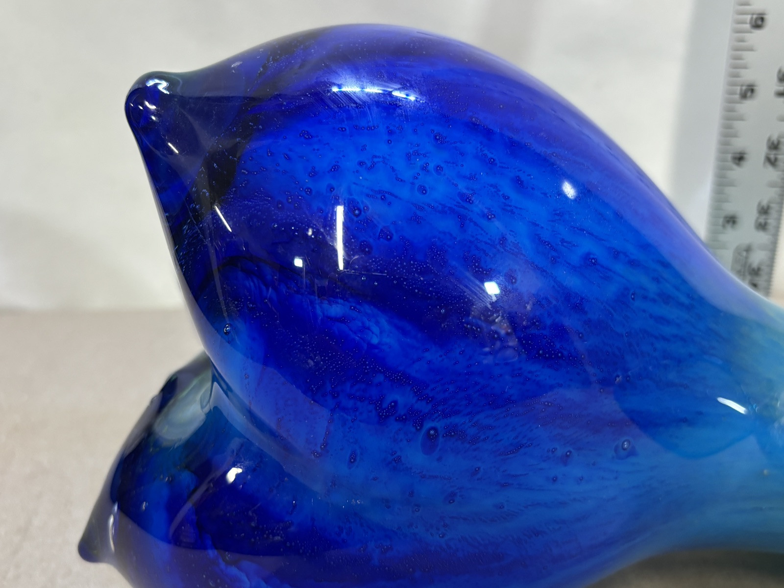 Hand Blown Murano 3 Sided Cased Cobalt Blue to Yellow Glass Pitcher