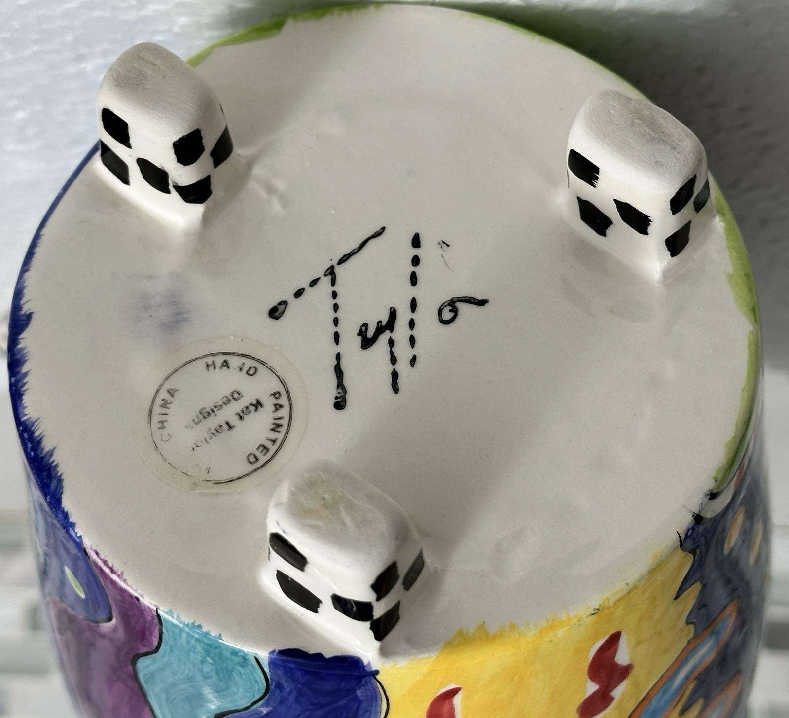 Kat Taylor Designs 11” Ceramic Teapot Hand Painted Art Pottery Whimsical Alice