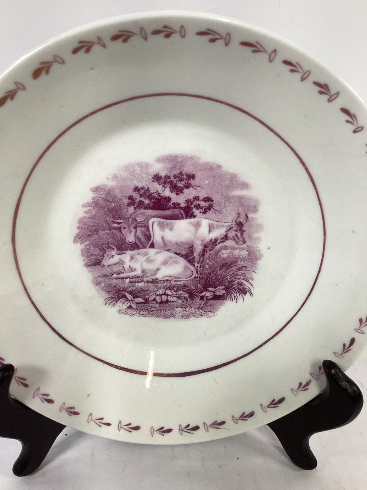 Antique Wedgwood Lugano Mulberry Transferware Plate Cattle Cow Pastoral Etruria