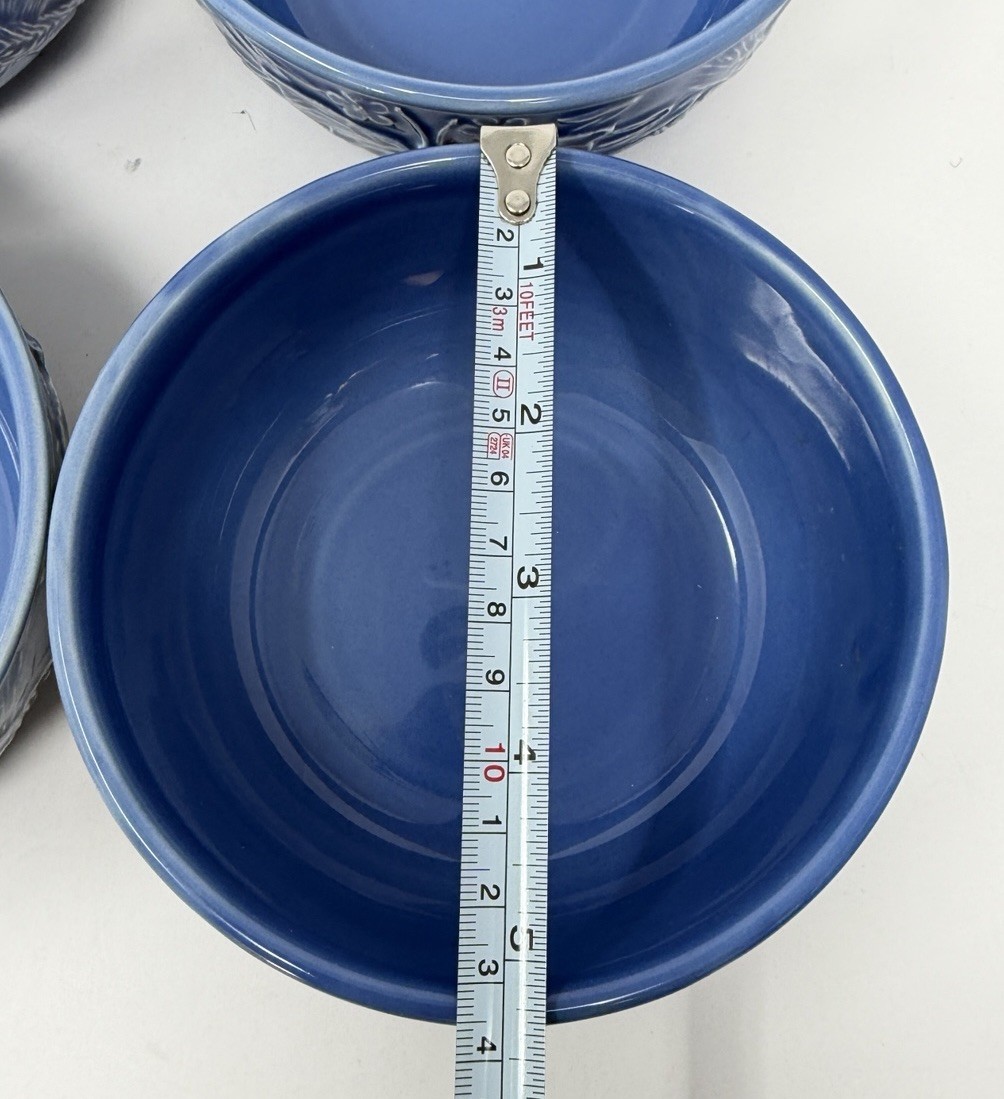 4 Bordallo Pinheiro Portugal Blue Papillon Butterflies Wheat Soup Cereal Bowls