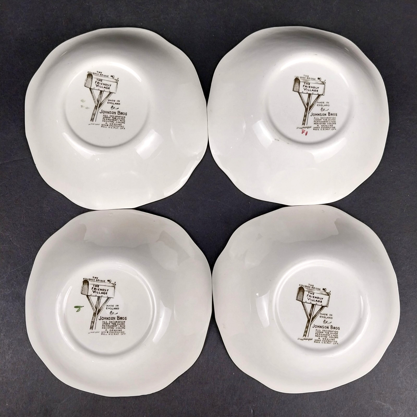 Vintage Johnson Brothers Friendly Village Covered Bridge 6.25″ Square Soup Bowls