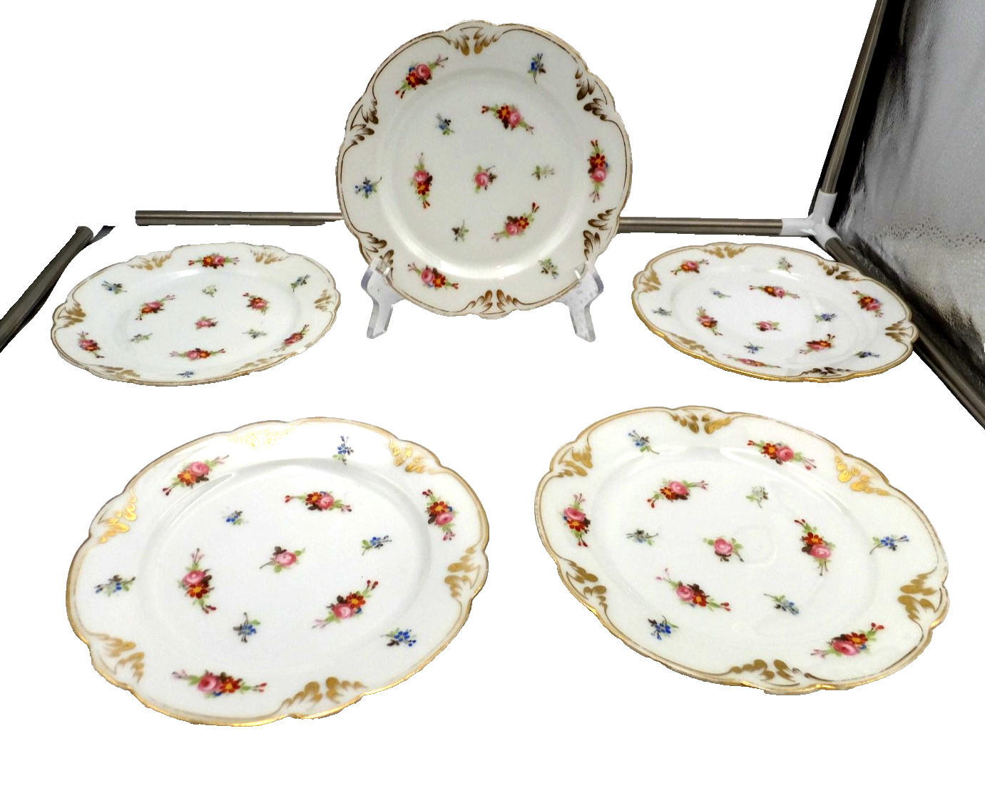 Haviland & Co. Limoges Plates, 7 1/2 inches, Florals, Gold Gilt, Set of 5