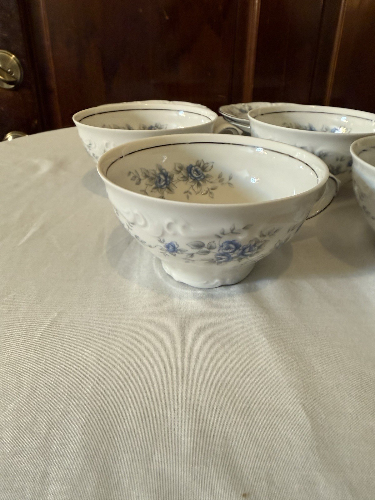 Vintage Winterling Teacup and Saucer White Blue Floral Platinum Trim Germany Set