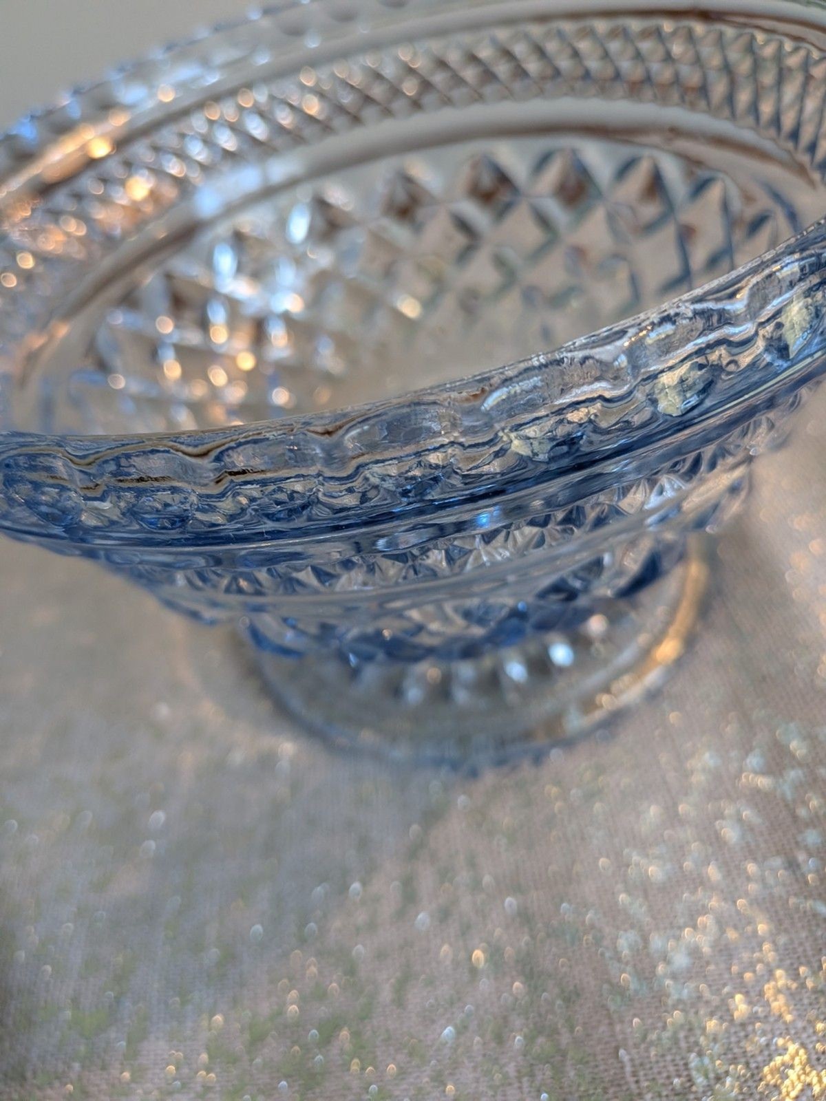 Anchor Hocking WEXFORD Vtg Sapphire Light Blue Footed Compote w/ Lid Candy Dish