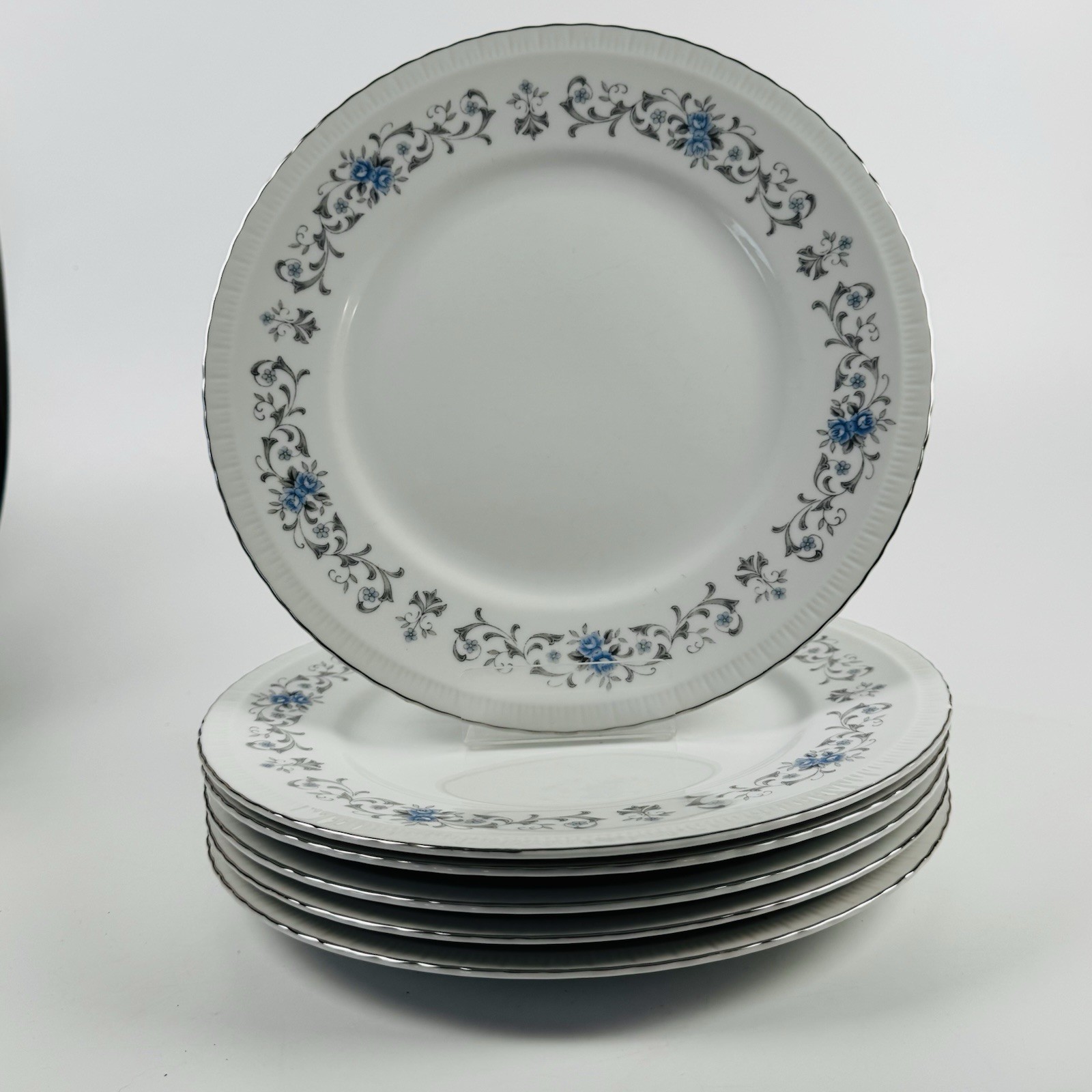 Harmony House Japan Minuet 10.25” Dinner Plates Set Of 6 Blue Grey Flowers