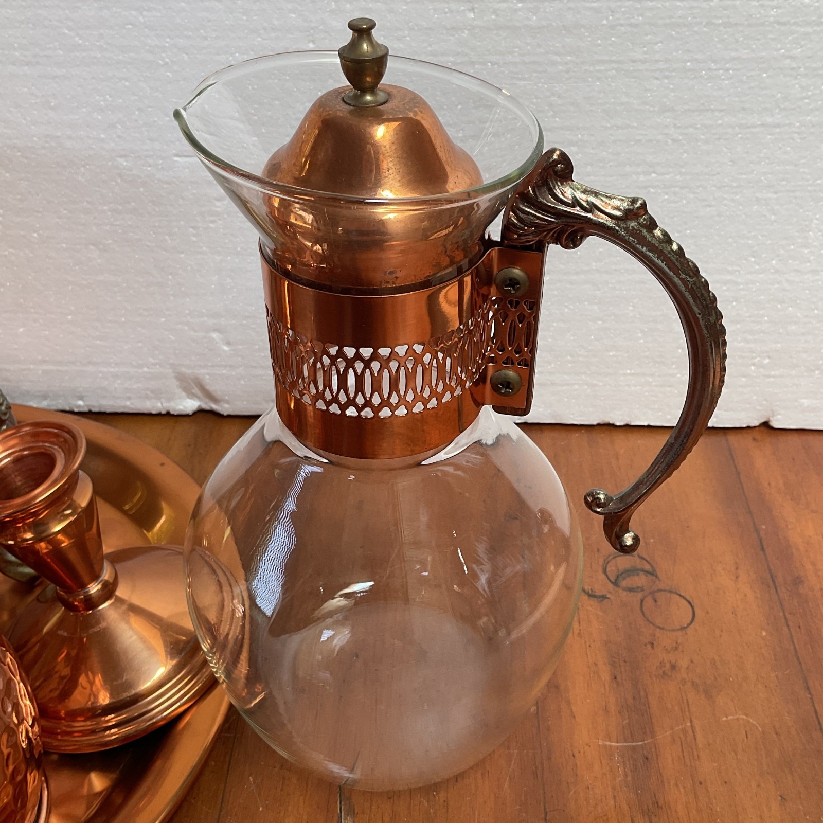 Vintage Princess House Heritage Copper Crystal Coffee Carafe Set 8 Pc