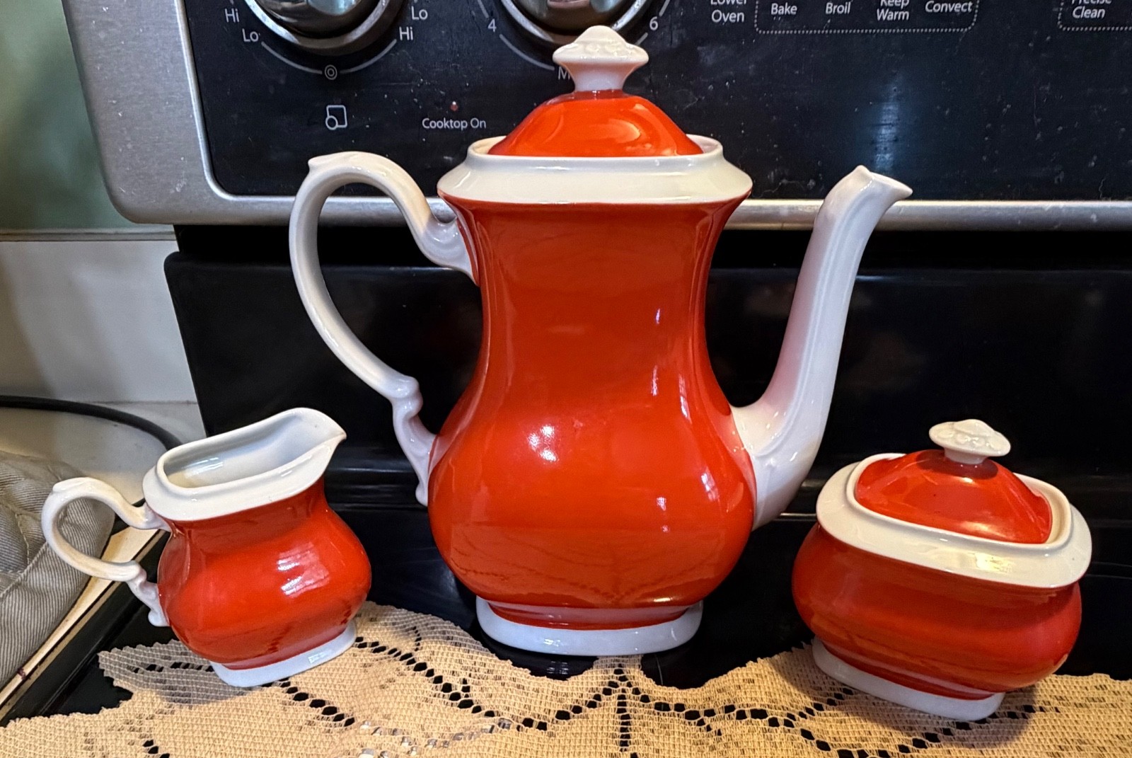 Mitterteich Bavaria vibrant orange demitasse tea set