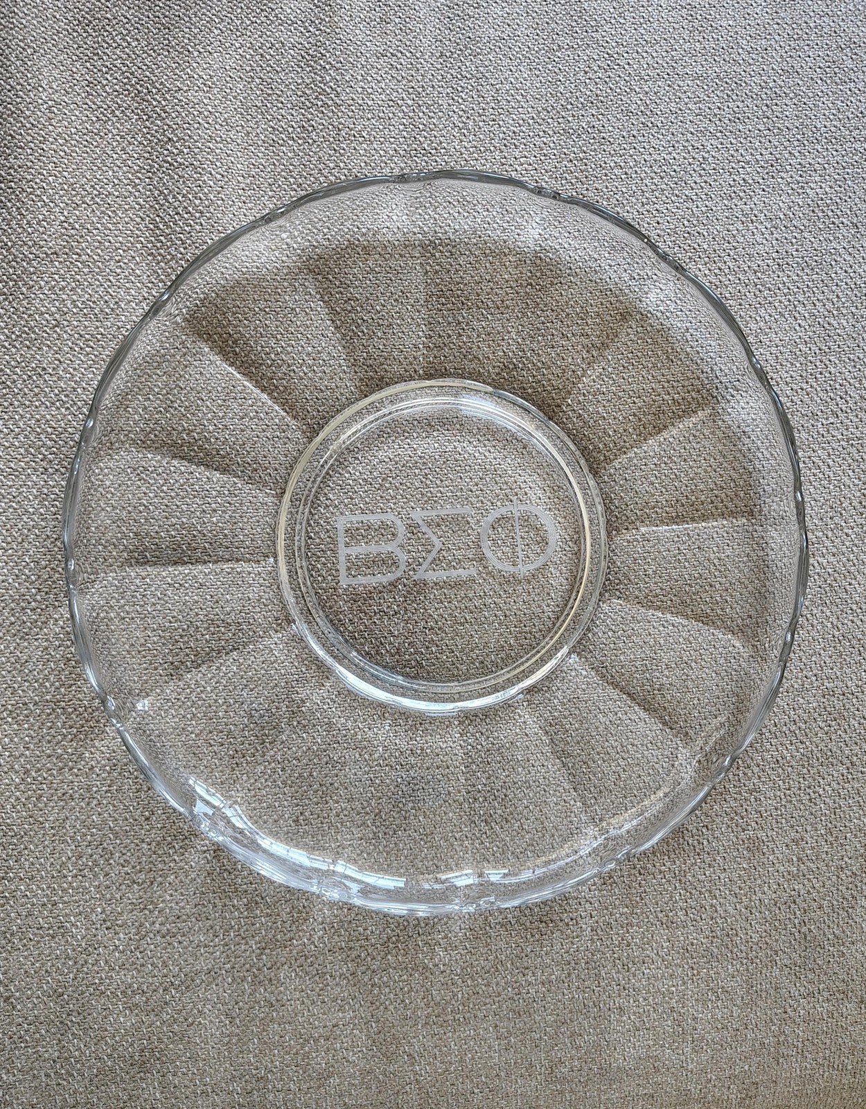 Vintage Beta Sigma Phi Glass Serving Plate 13.5″ Greek Sorority Engraved Decor 1
