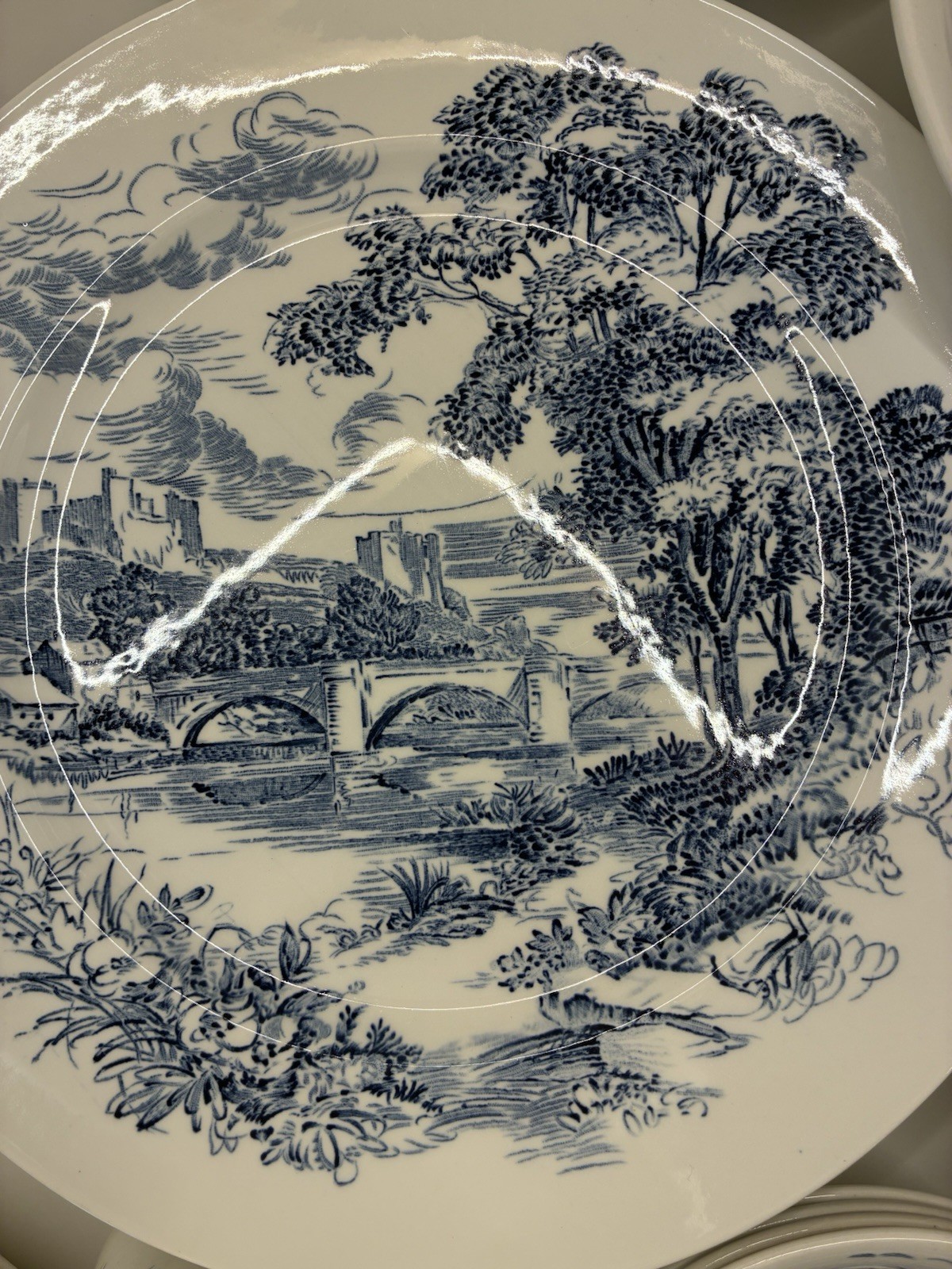 Perfect! ENOCH Wedgwood Countryside Blue Transferware 34 Pc Dinnerware Set for 4