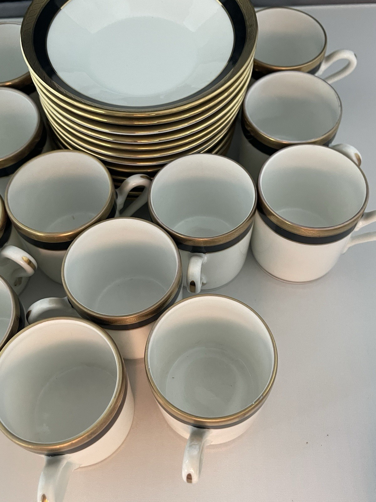 Set Of 4 Demitasse Cup & Saucer Palermo Black Gold RICHARD GINORI Italy Espresso
