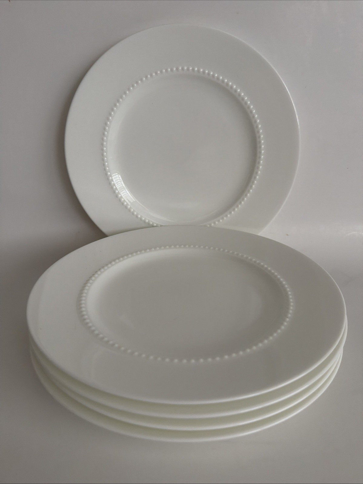 5 Crate And Barrel 8 1/4″ Salad Plate White Pearl Nikko Embossed Bead Japan Lot