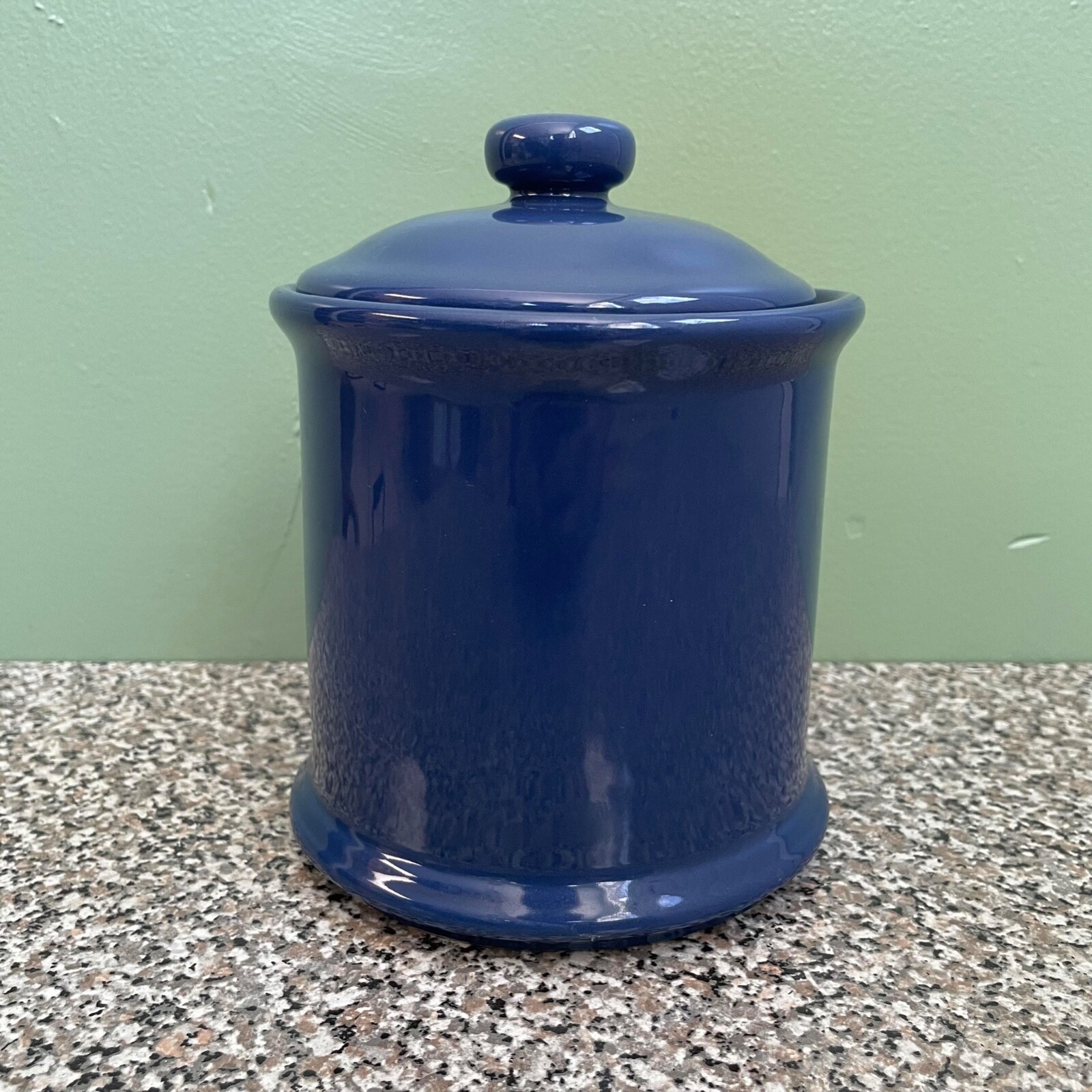 Crock Cobalt Blue With Lid 5 1/2 Inches Tall By 5 1/2 Inches Wide