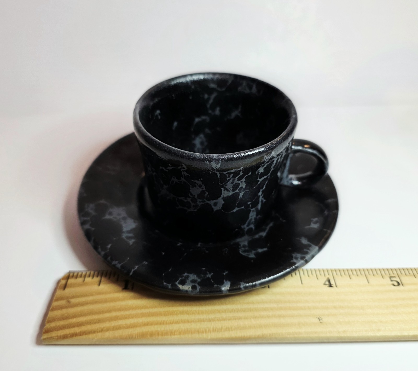 Rare Vintage Bennington Potters Black Agate Espresso Cup Saucer Set #1675 #1676
