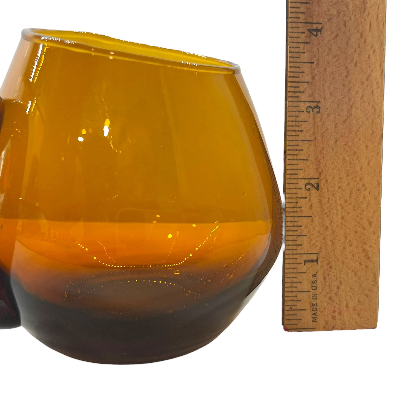 Vintage MCM Handblown Amber Glass Cup Mug Angled Slant Asymmetrical