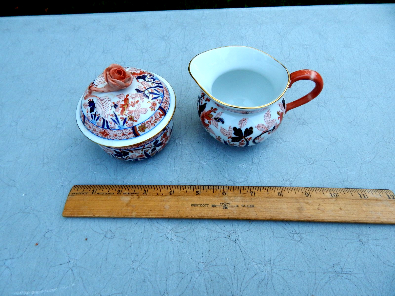 HEREND HUNGARY CANTON PATTERN CREAMER (# 2643) AND LIDDED SUGAR BOWL (# 2663)