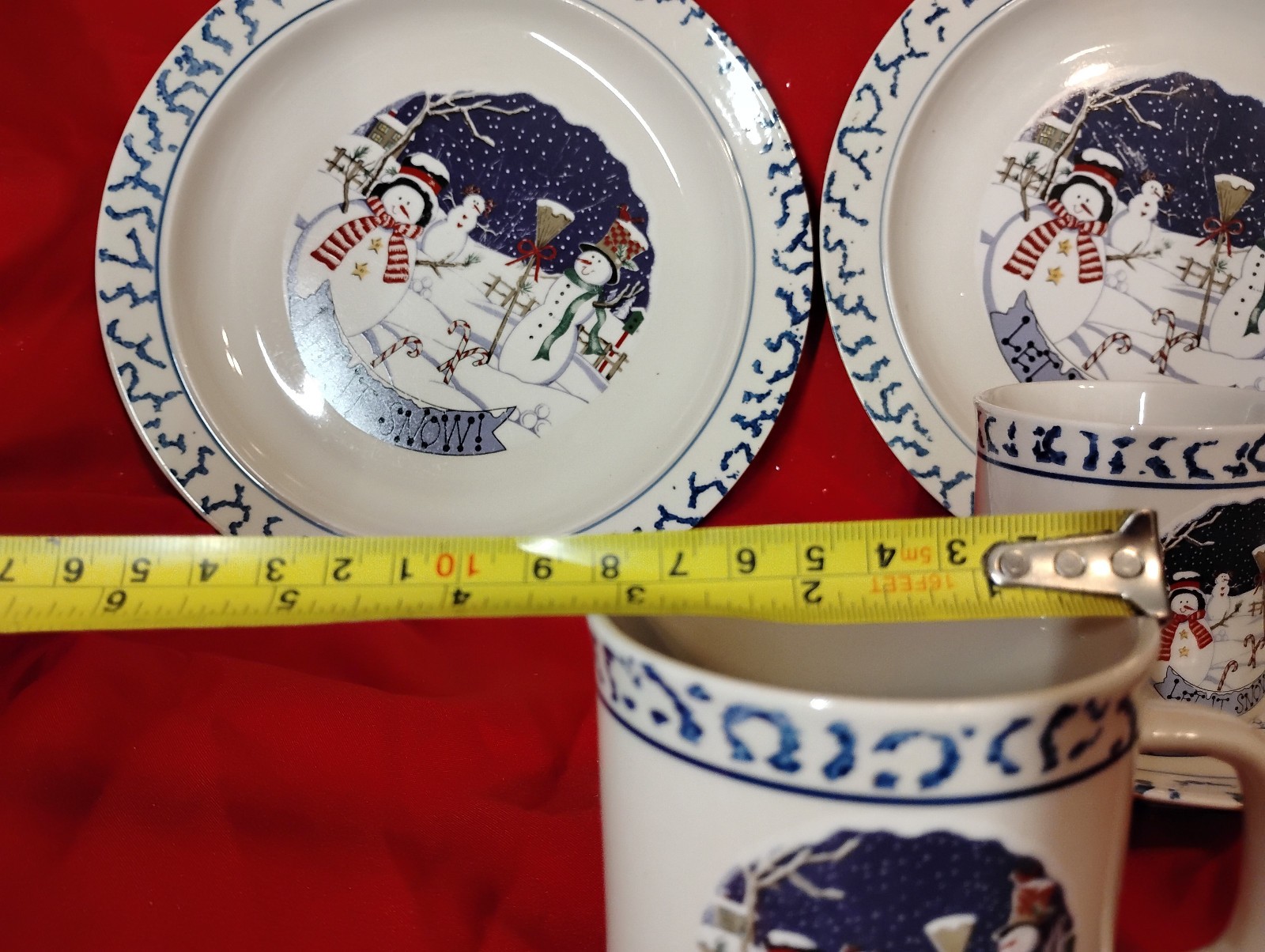 Stoneware Let It Snow 6 Piece Dinner Set Green Sponge Rim