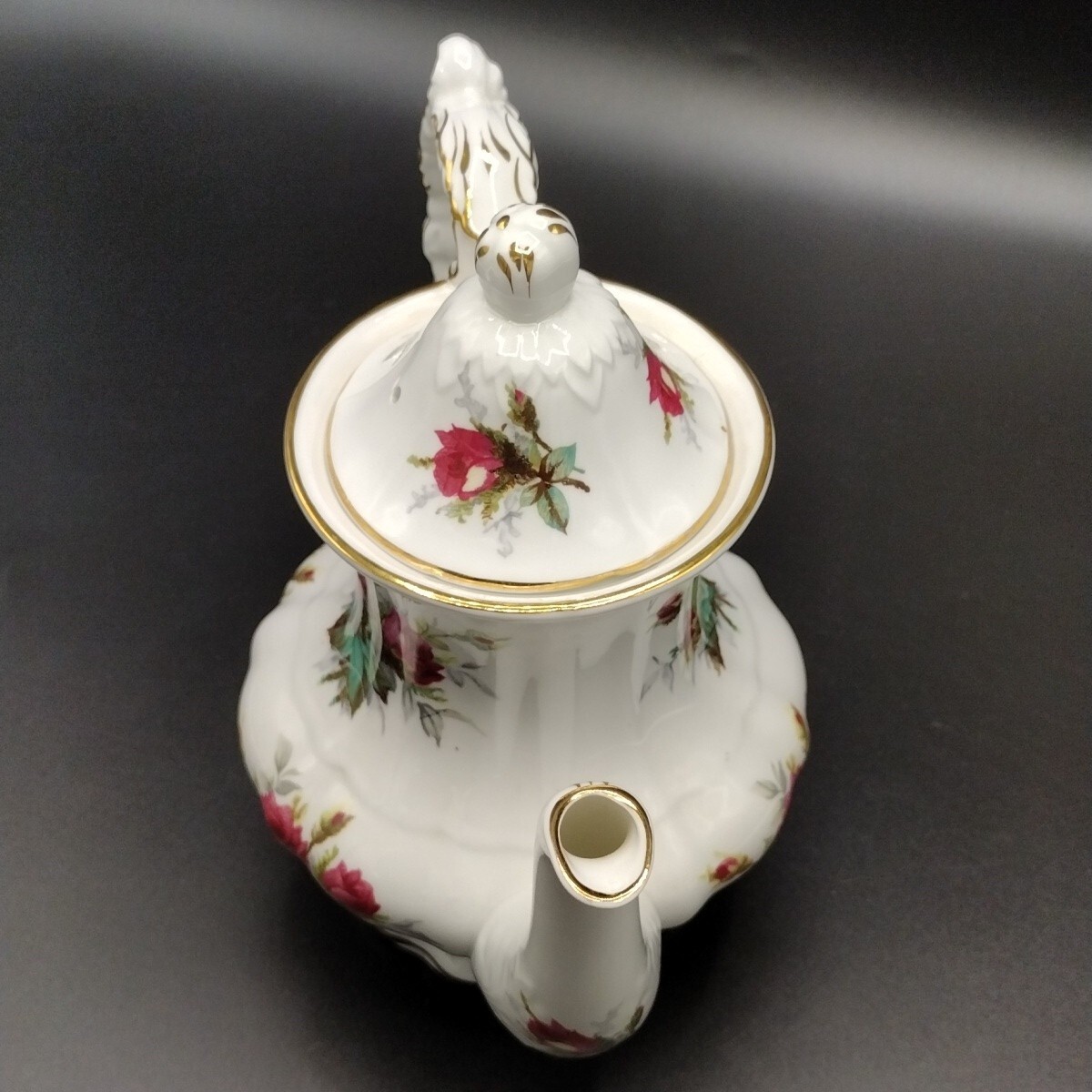 VTG Hammersley Bone China Grand Mother’s Rose Coffee Pot & 2 Flat Cups Gold Trim
