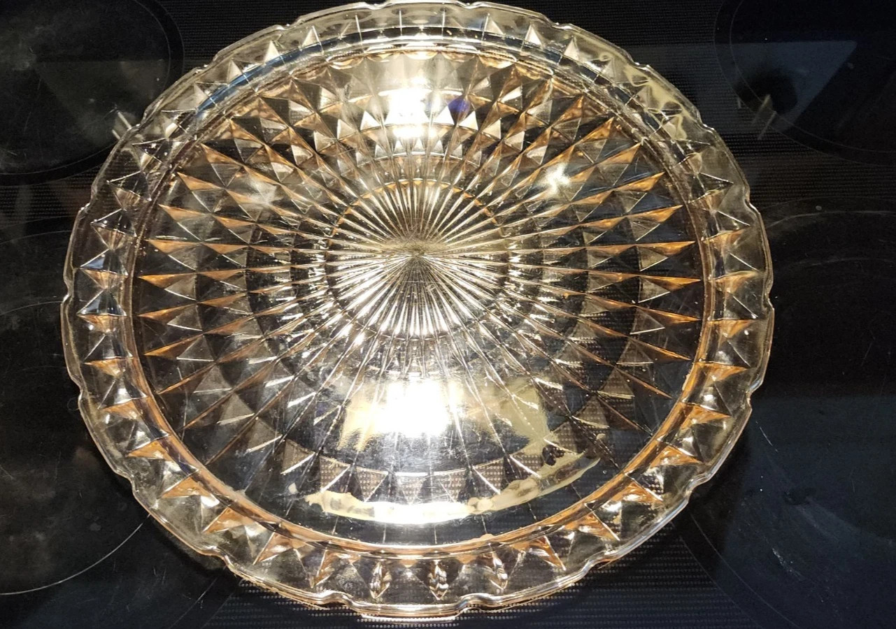 Windsor Pink Depression Glass Serving Plate Platter Jeanette Diamond Pattern