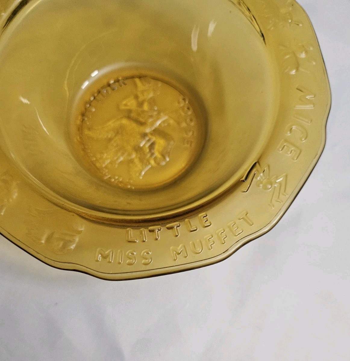 Indiana Tiara Glass Child’s Cereal Bowl Amber Nursery Rhymes Vintage