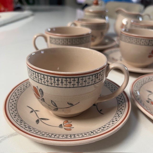 Set 18pc Johnson Brothers Zephyr Old Granite Tea Cups Saucers Creamer Sugar NEW