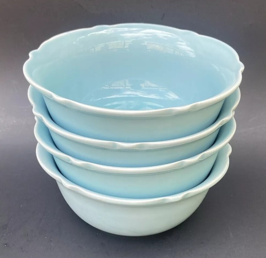 4 Threshold Stoneware Wellsbridge Aqua Blue Cereal Soup Salad Bowls 7”