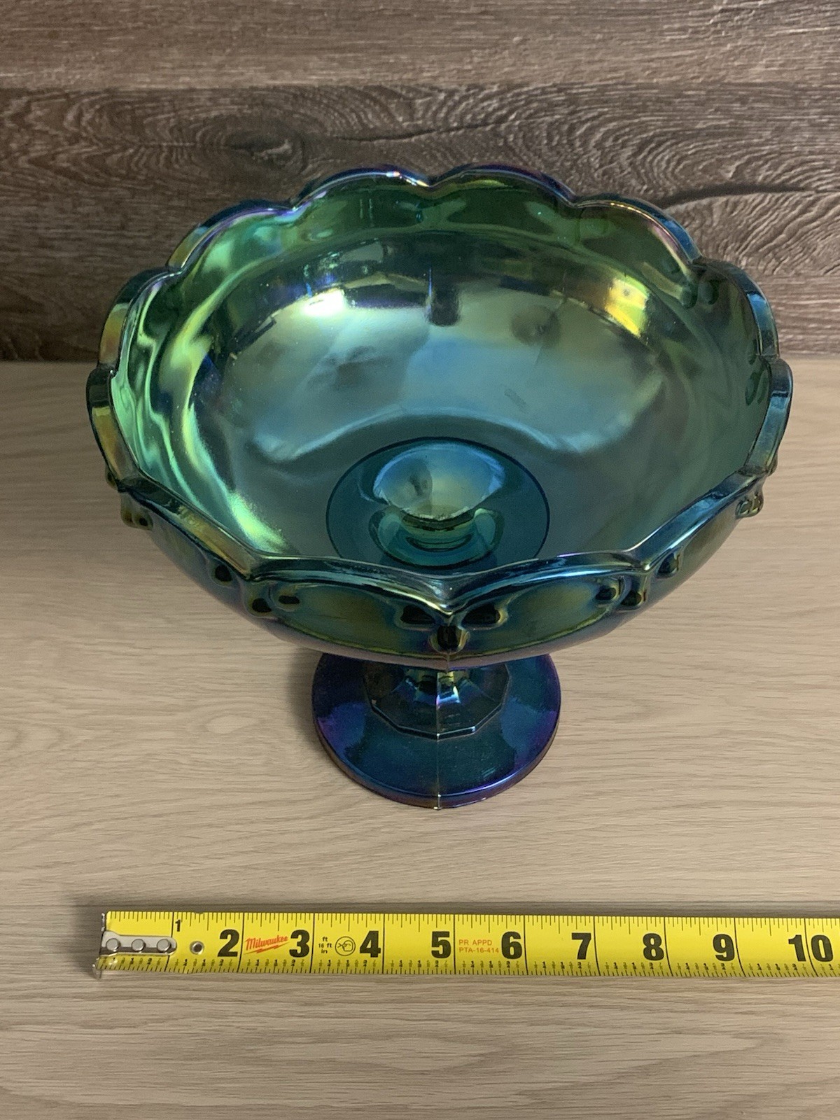 Vintage Indiana Glass Blue Carnival Glass Garland Teardrop Pedestal Compote Bowl