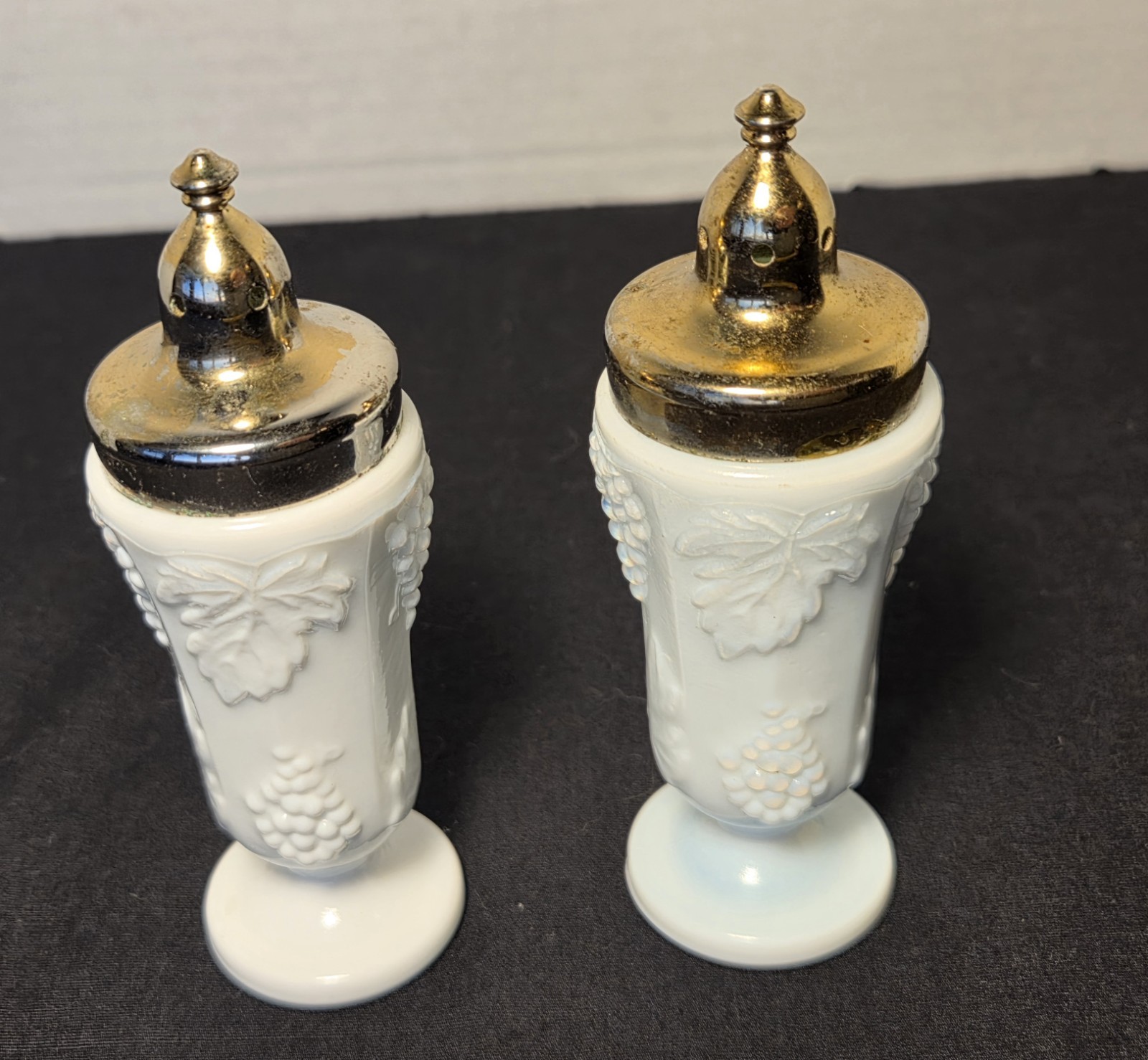 Vintage Milk Glass Salt & Pepper Shakers, Indiana Glass Harvest Grape Paneled