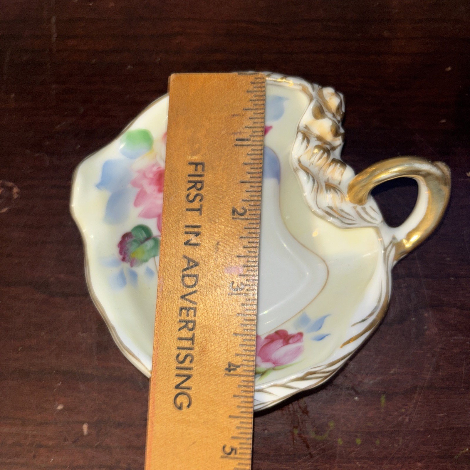 Vintage Hand Painted Floral Nut Bowl Gold Trim W/Handle Made In Occupied Japan