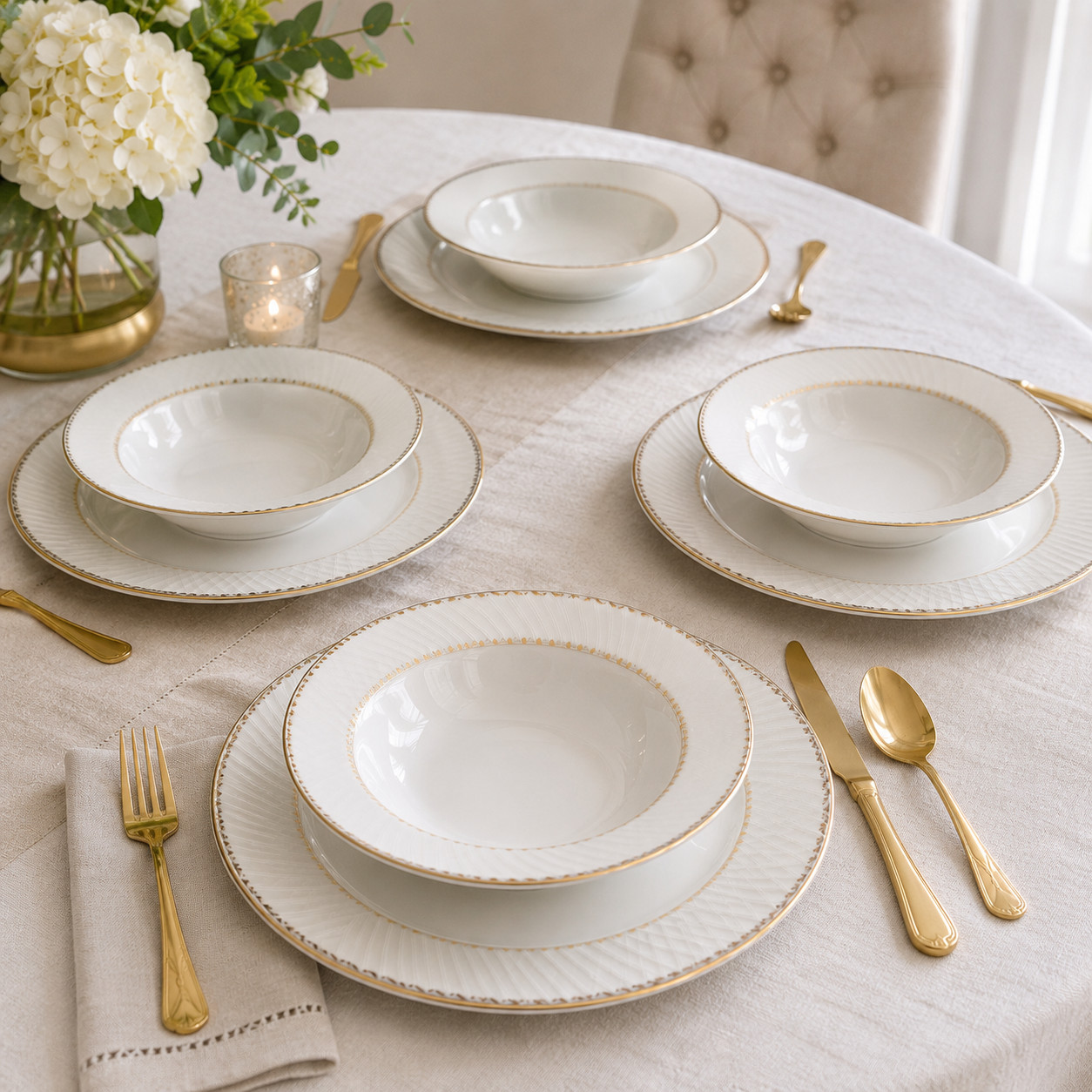 Mikasa Golden Crown L3416 Rim Soup Bowls Set of 4 New Tags 8.25″ Elegant Dining