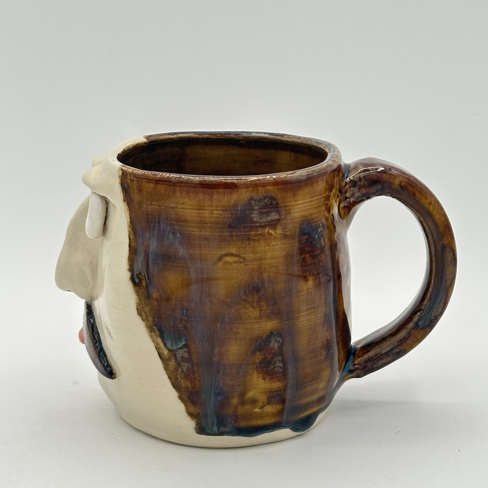 Funny Ugly Face 3D Art Pottery Coffee Tea Mug Cup Handmade Stoneware Signed