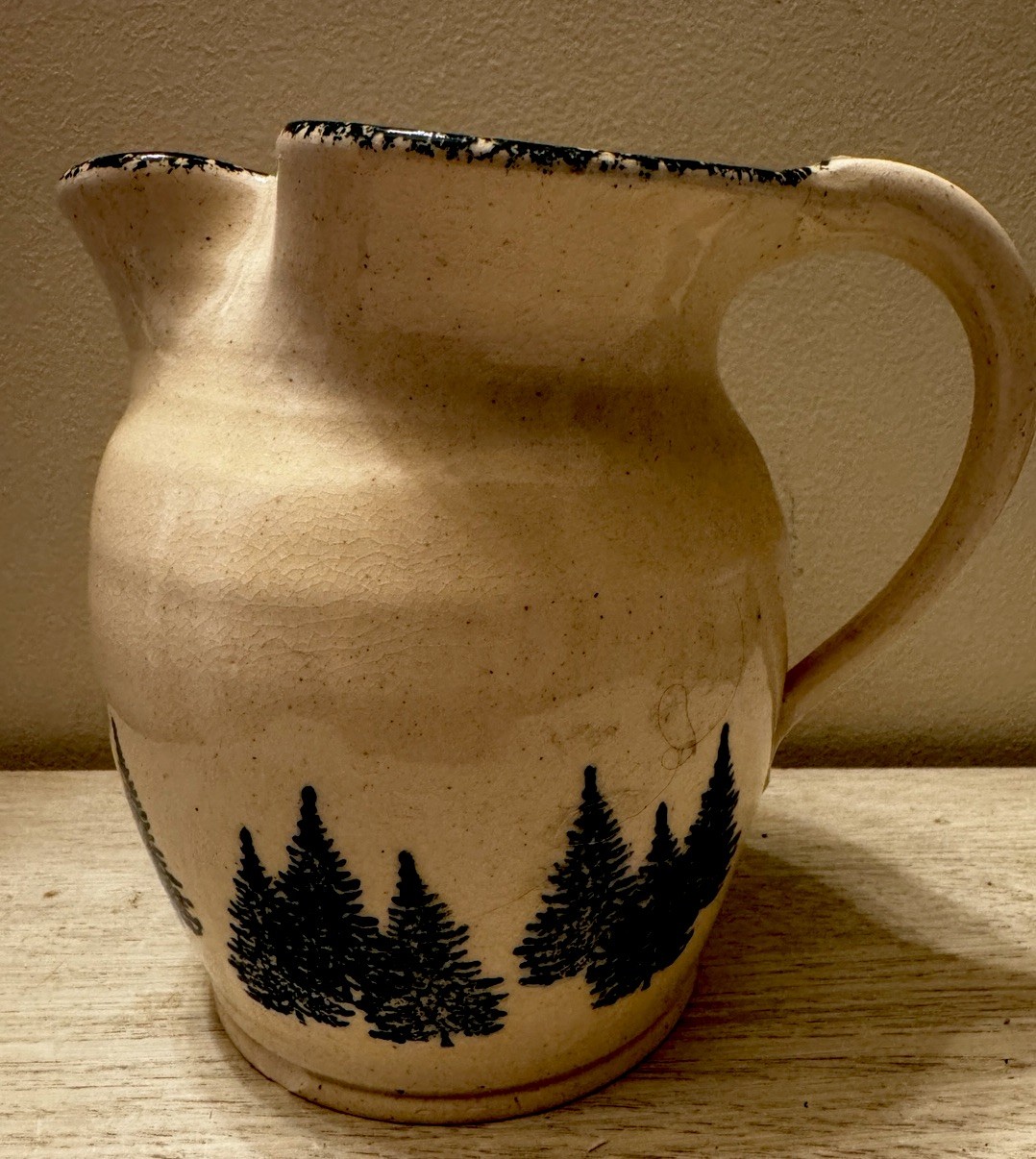 VTG 1992 Three Rivers Pottery Stoneware Pitcher – Hand-Thrown Pine Tree Motif