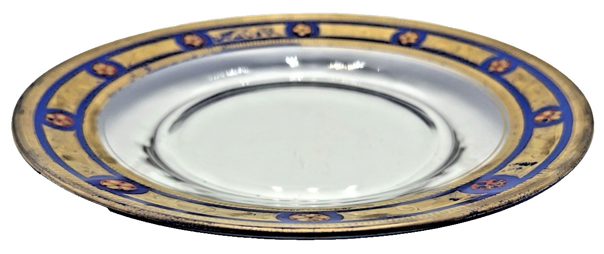Antique Bohemian Cobalt & Gilt Glass Dessert Plate c.1900 Neoclassical