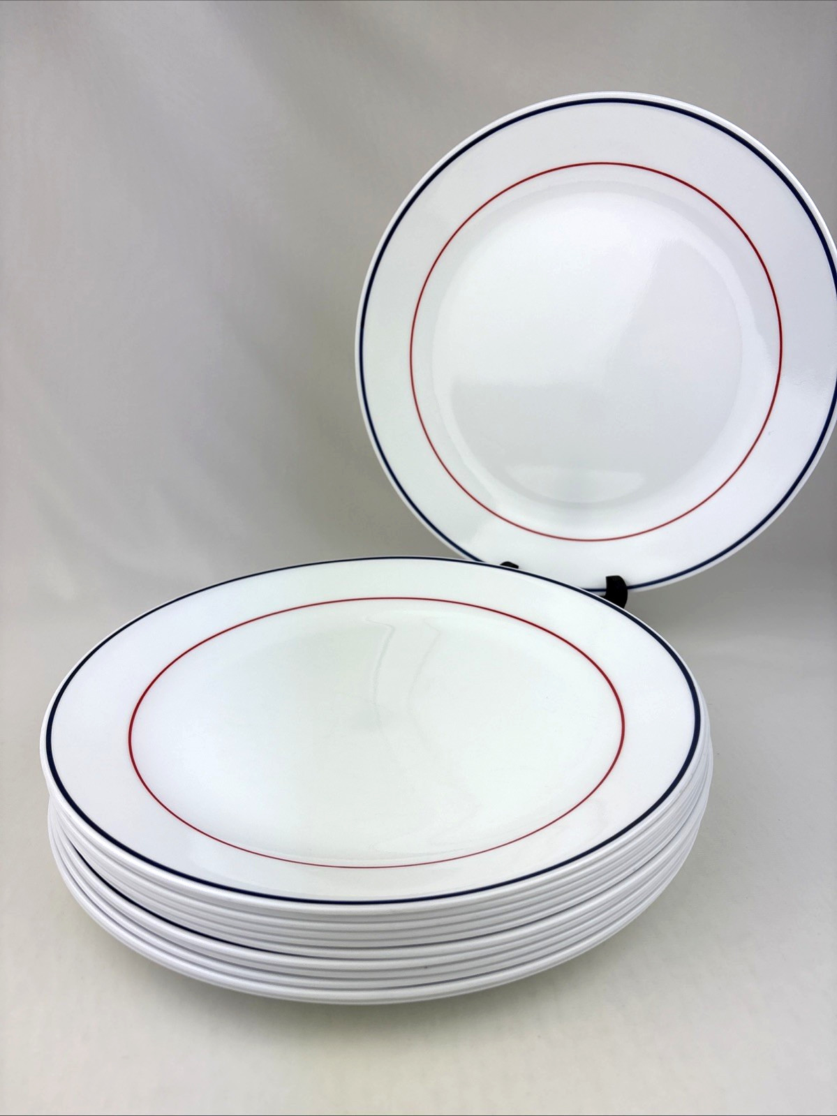Corelle Plymouth White With Blue & Red Bands 10.25″ Dinner Plate ~ FREE Shipping
