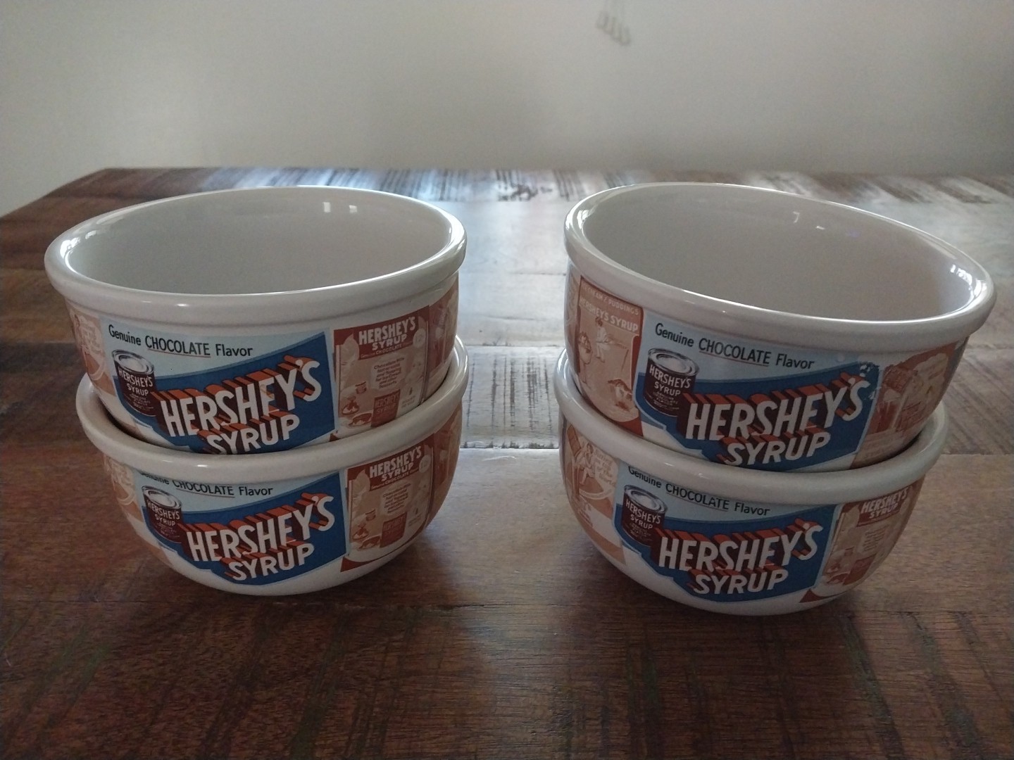 Hershey’s Chocolate Syrup 5-1/2″ Cereal Ice Cream Bowls Set Of 4 Houston Harvest