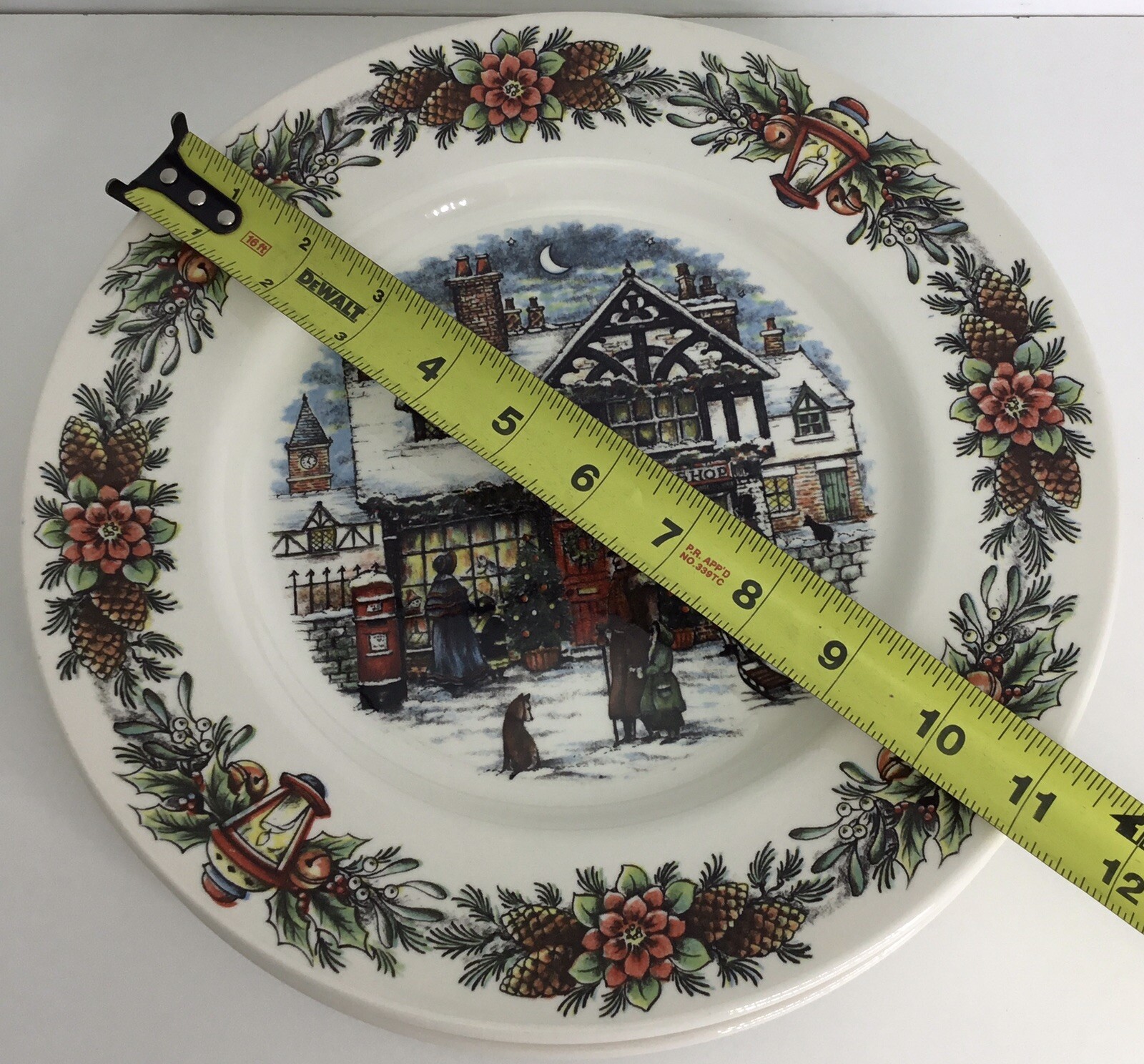4 Royal Stafford Dinner Plates 11” Christmas Toy Shop Winter Snow NEW