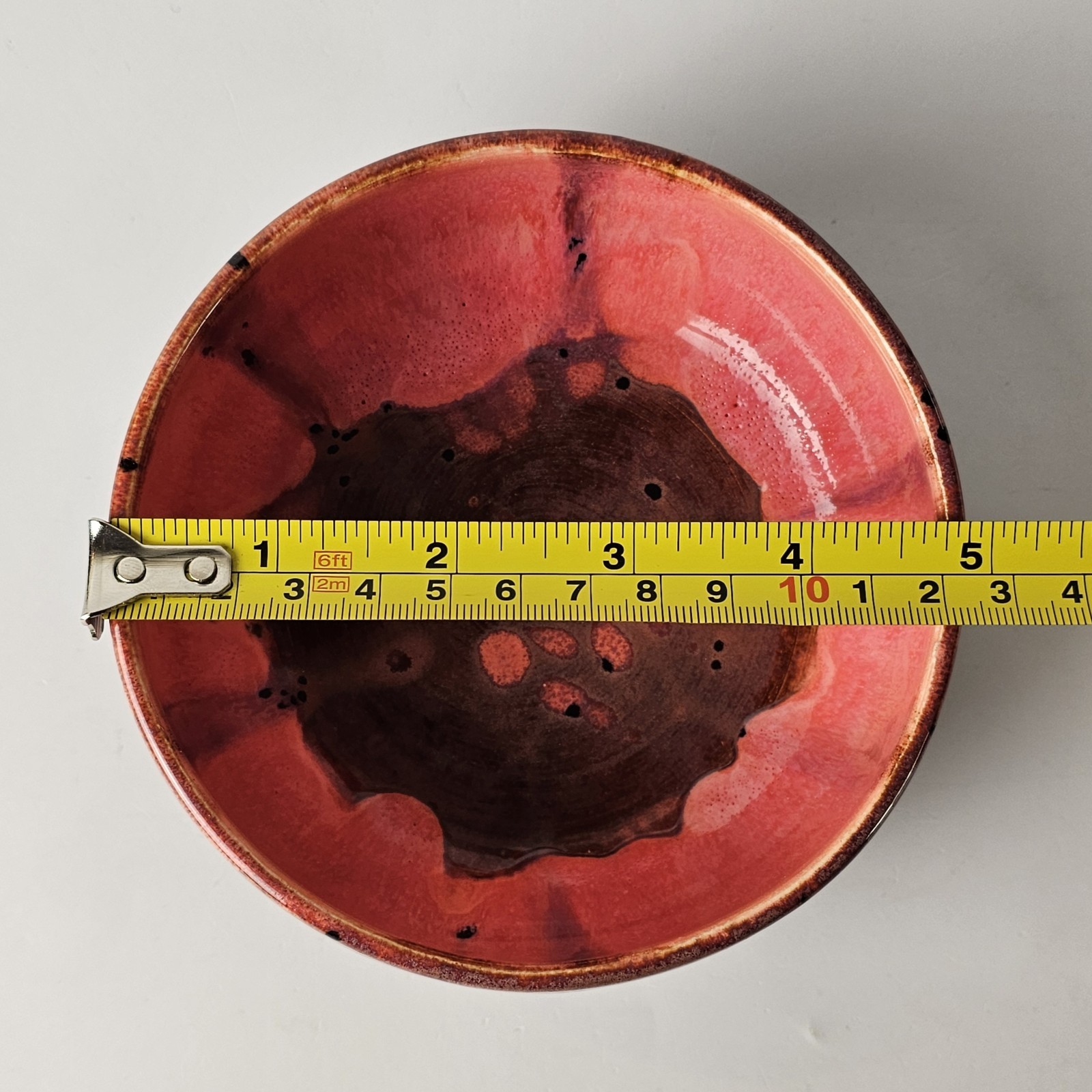 Signed Pottery Golden Red & Brown Drip Glaze Ceramic Bowl Studio Art