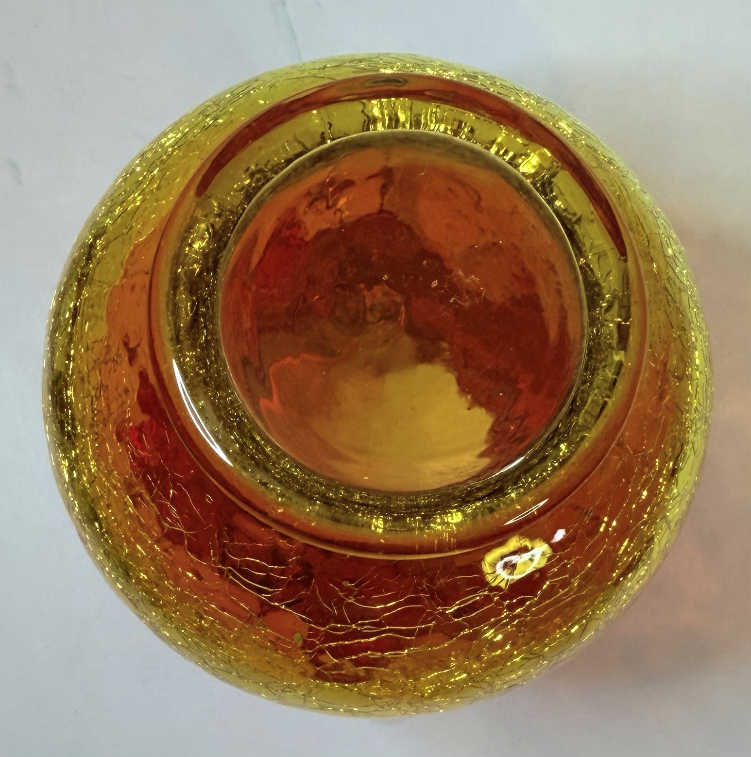 Vintage Crackle Hand Blown Art Glass Amberina Pitcher w Applied Handle 6” EB78
