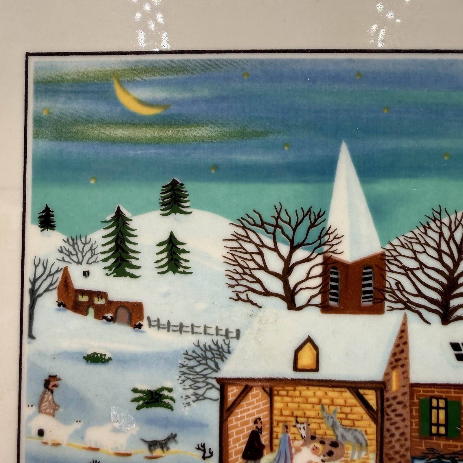 Villeroy & Boch Naif Christmas Square Handled Cake Plate Porcelain Snow Village